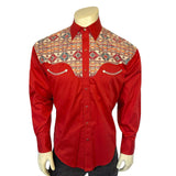 Rockmount Ranch Ware Men's Vintage 2-Tone Red & Native Pattern Embroidered Western Shirt - Rockmount Clothing - Flyclothing LLC