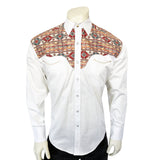 Rockmount Ranch Wear Men's Vintage 2-Tone White & Native Pattern Embroidered Western Shirt - Rockmount Clothing - Flyclothing LLC