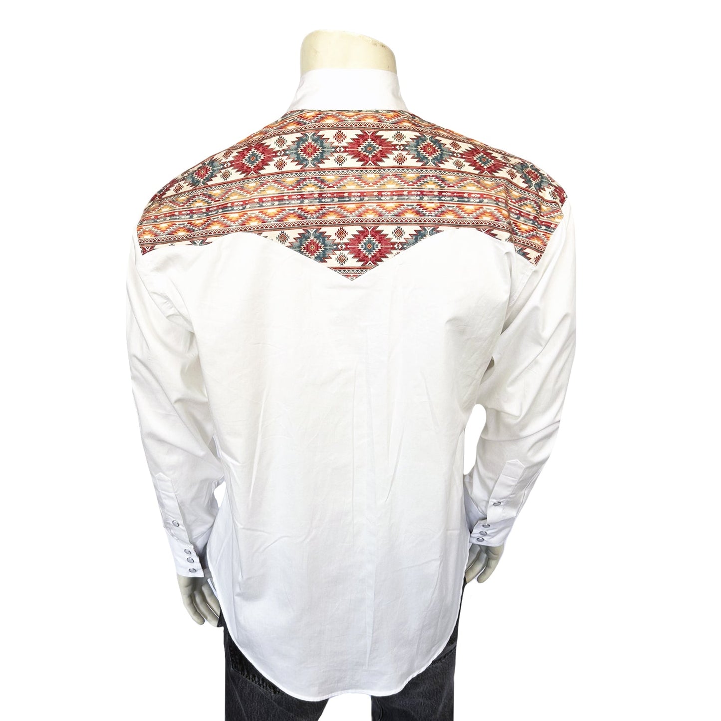 Rockmount Ranch Wear Men's Vintage 2-Tone White & Native Pattern Embroidered Western Shirt - Rockmount Clothing - Flyclothing LLC