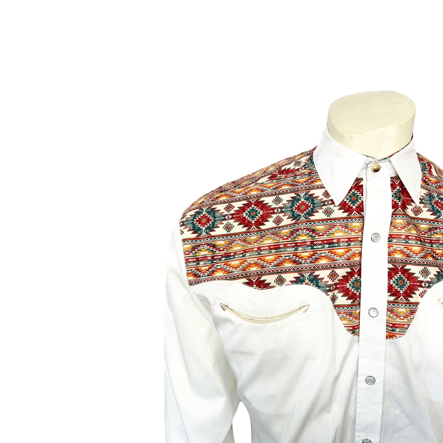 Rockmount Ranch Wear Men's Vintage 2-Tone White & Native Pattern Embroidered Western Shirt - Rockmount Clothing - Flyclothing LLC