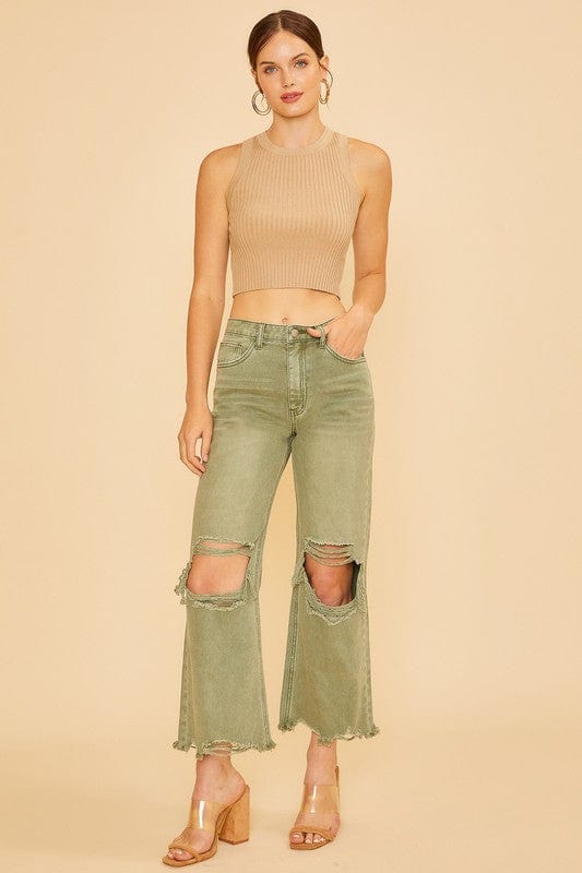 Annie Wear Distressed Raw Hem Jeans - Trendsi