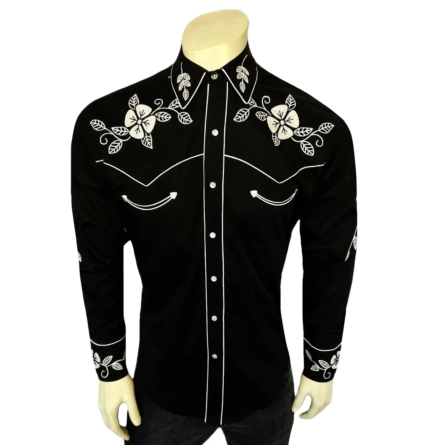 Rockmount Ranch Ware Menâs Vintage Black Floral Embroidered Western Shirt - Rockmount Clothing - Flyclothing LLC