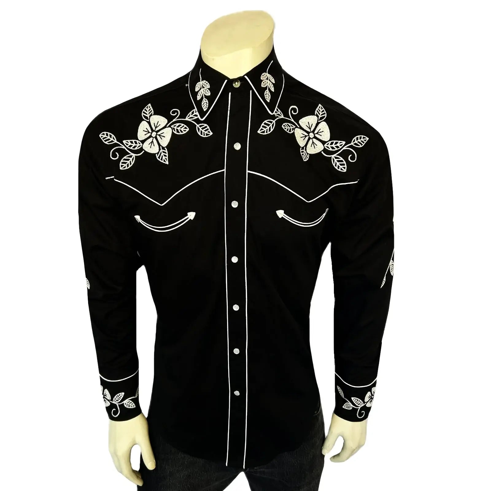 Rockmount Ranch Ware Menâs Vintage Black Floral Embroidered Western Shirt - Rockmount Clothing - Flyclothing LLC