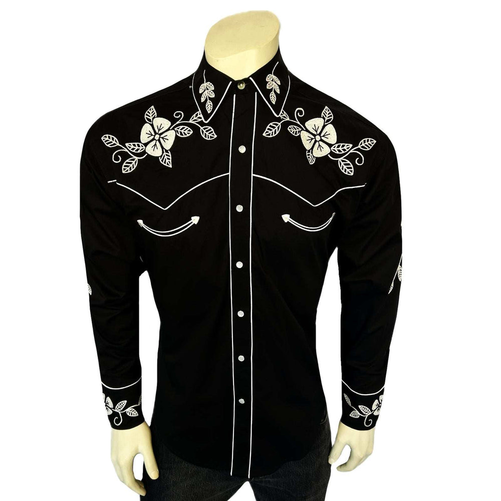 Rockmount Ranch Ware Menâs Vintage Black Floral Embroidered Western Shirt - Rockmount Clothing - Flyclothing LLC