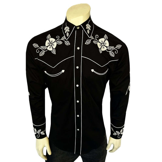 Rockmount Ranch Ware Menâs Vintage Black Floral Embroidered Western Shirt - Rockmount Clothing - Flyclothing LLC