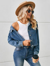 Button Up Long Sleeve Denim Jacket - Trendsi - Flyclothing LLC