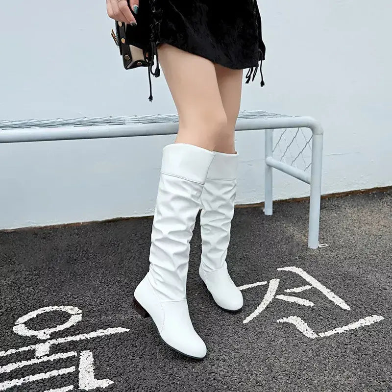 Slouch Block Heel Boots - Trendsi - Flyclothing LLC