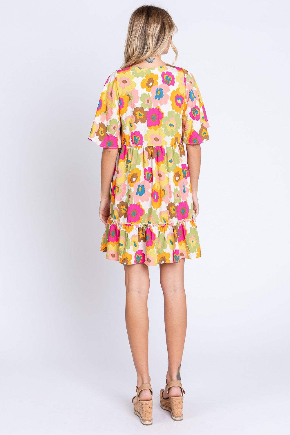 GeeGee Floral V-Neck Ruffle Hem Mini Dress - Trendsi - Flyclothing LLC