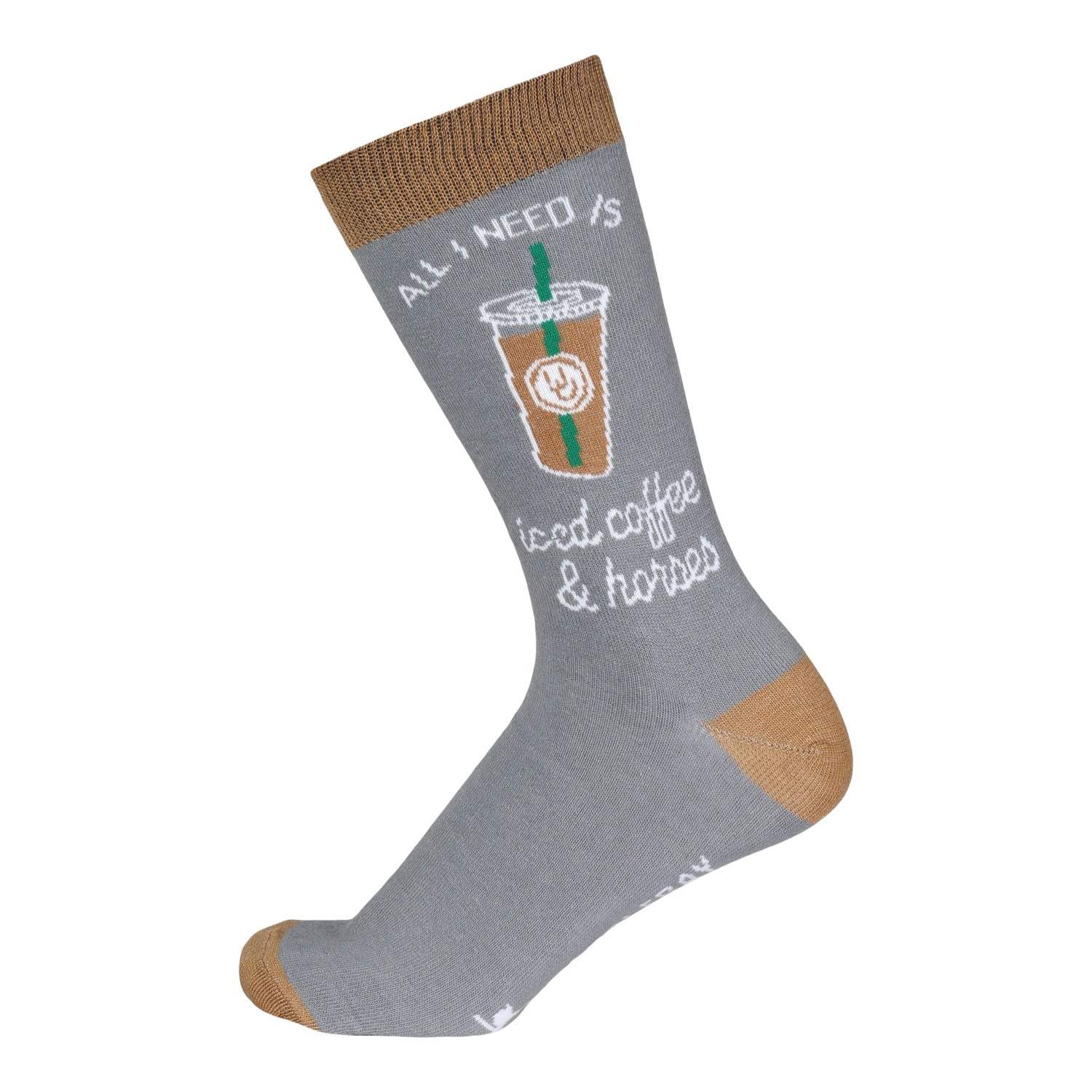 Dapplebay Knit Crew Socks-Iced Coffee & Horses - Breeches.com - Flyclothing LLC