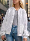 Textured Zip Up Dropped Shoulder Jacket - Trendsi