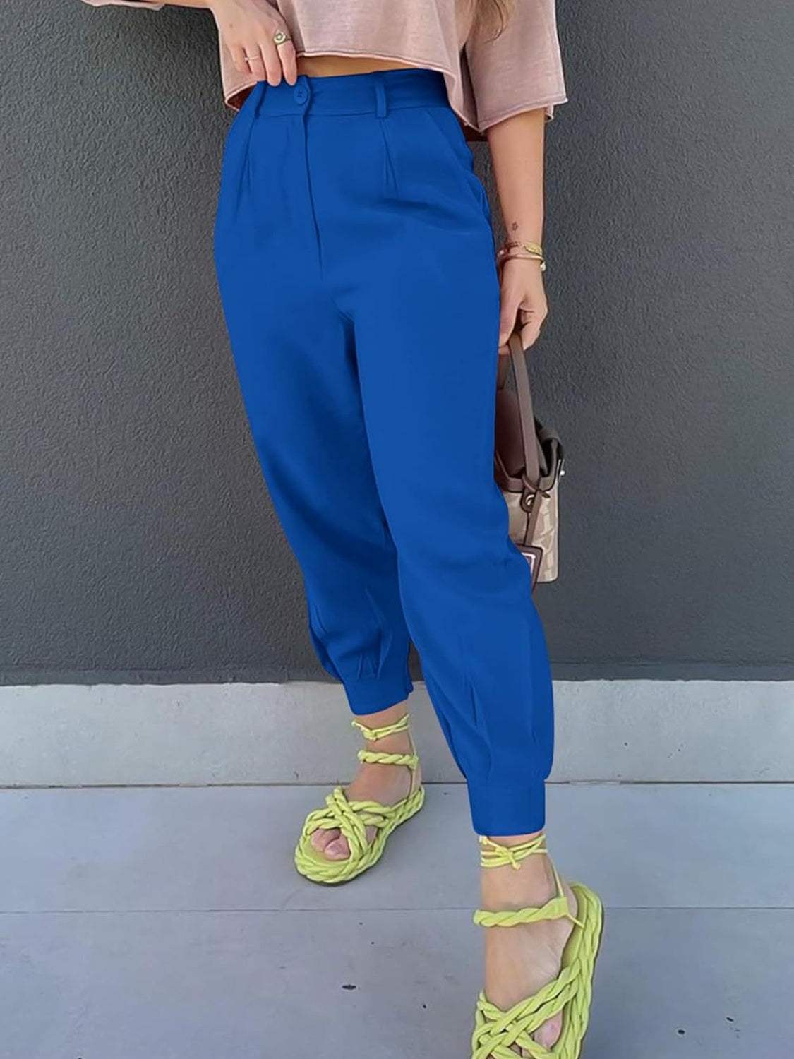 High Waist Cropped Pants - Trendsi - Flyclothing LLC