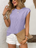 Eyelet Round Neck Cap Sleeve Top - Trendsi - Flyclothing LLC