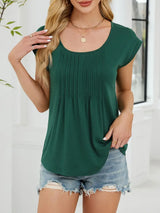 Pleated Front Scoop Neck T-Shirt - Trendsi - Flyclothing LLC