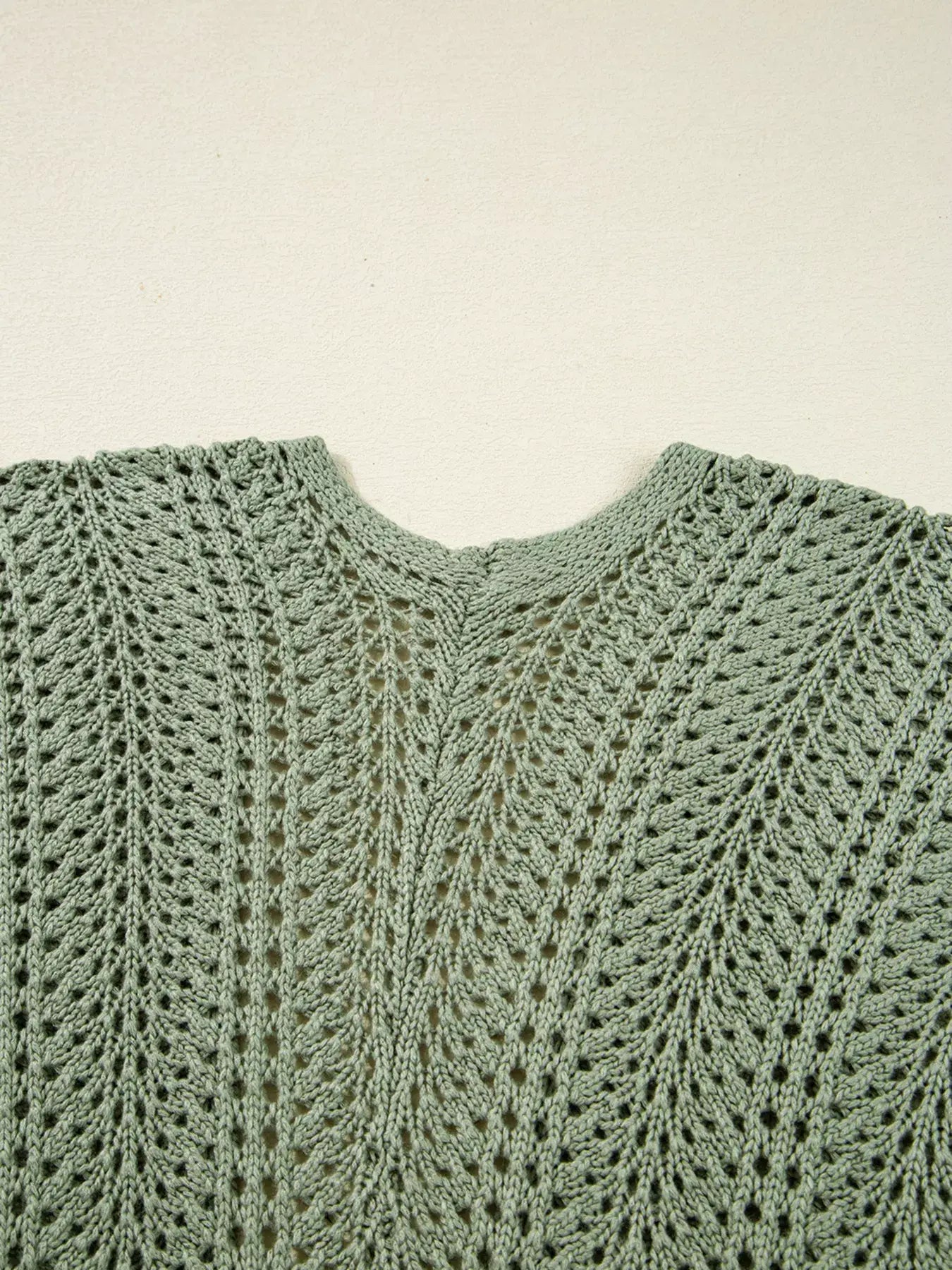 Scalloped Edge Eyelet Knit Batwing Sleeve Cardigan - Trendsi - Flyclothing LLC