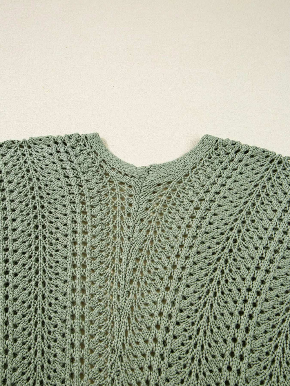 Scalloped Edge Eyelet Knit Batwing Sleeve Cardigan - Trendsi - Flyclothing LLC