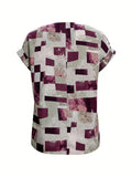 Printed Notched Short Sleeve Blouse - Trendsi
