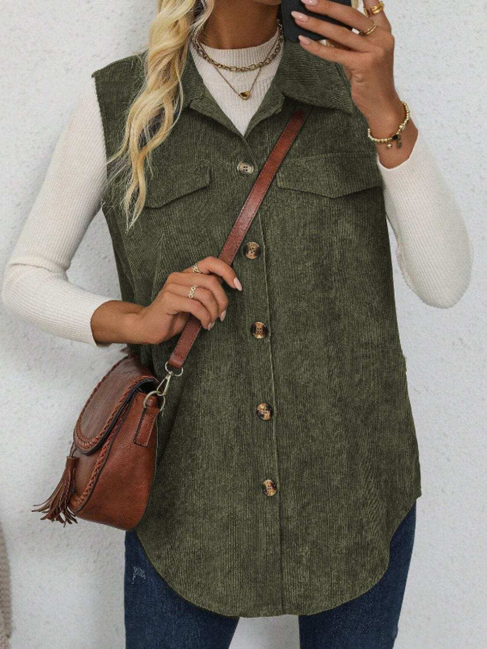 Button Up Collared Neck Vest Coat - Trendsi - Flyclothing LLC