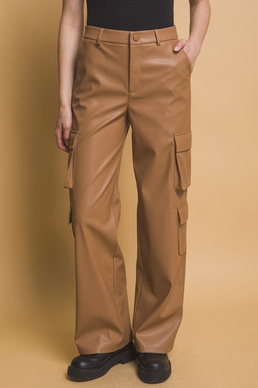 Love Tree PU Leather Cargo Pants - Trendsi