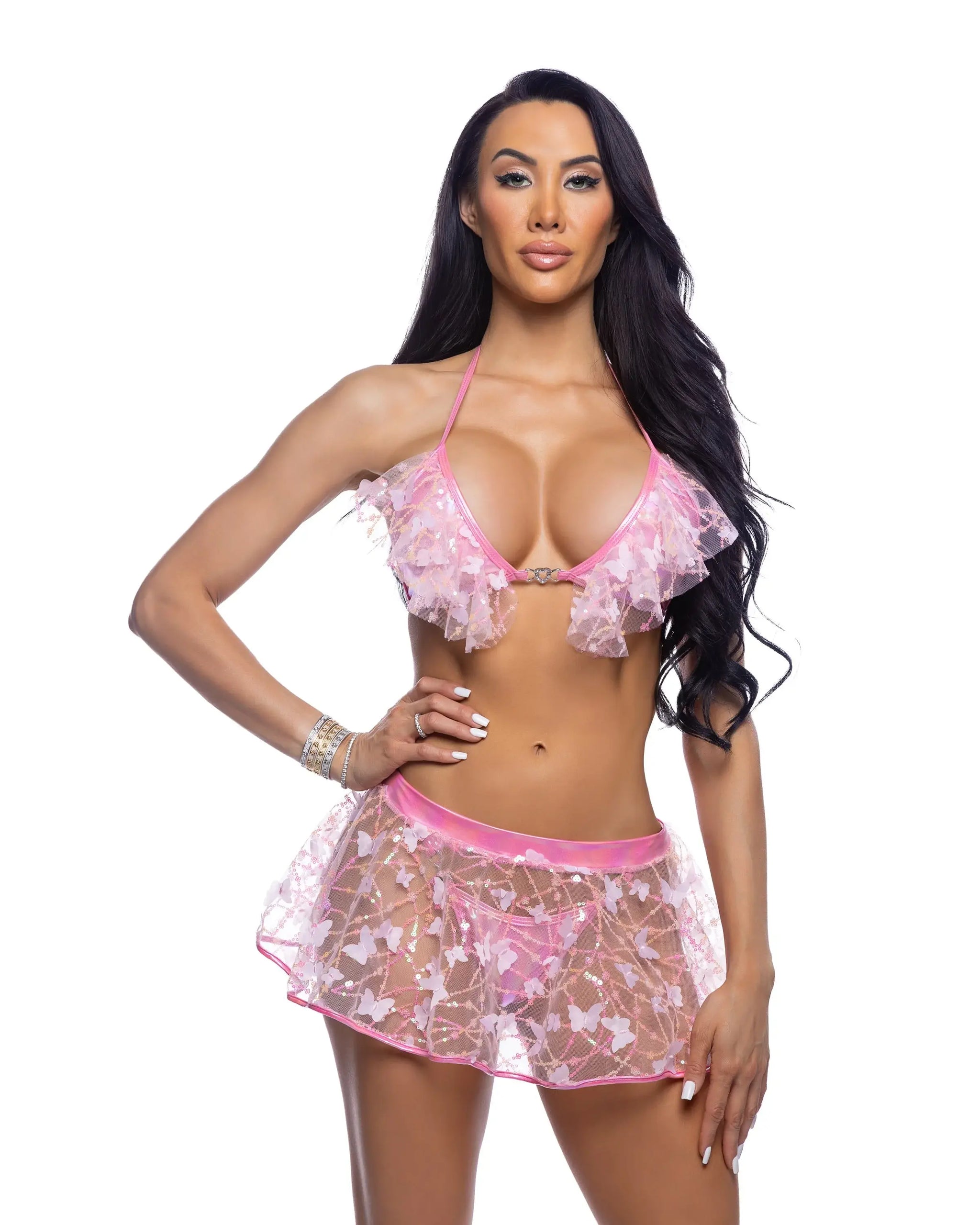 6721 - Bikini Top with Butterfly & Sequin Trim & Heart Hardware - J. Valentine - Flyclothing LLC