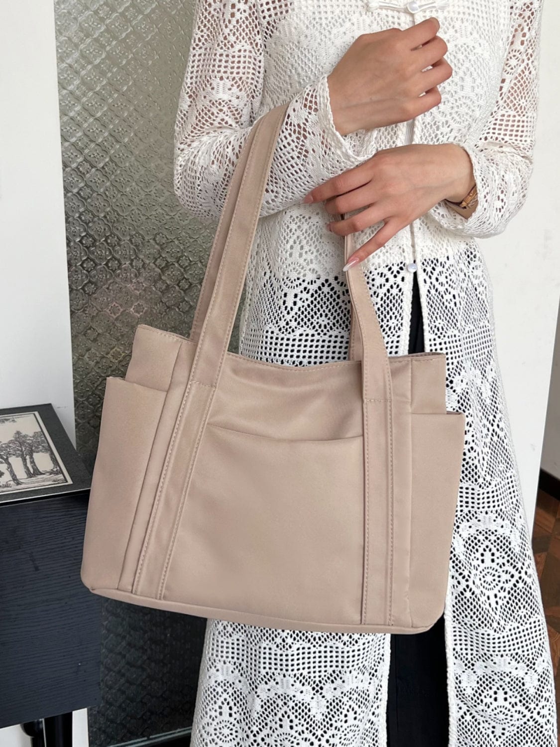 Oxford Cloth Tote Bag with Zipper - Trendsi