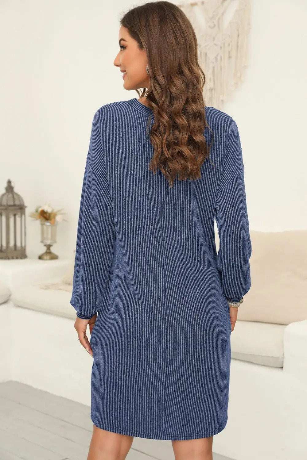 Striped Round Neck Long Sleeve Mini Dress - Trendsi - Flyclothing LLC