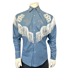 Rockmont Clothing Men's Vintage Fringe Denim Embroidered Western Shirt - Rockmount Clothing