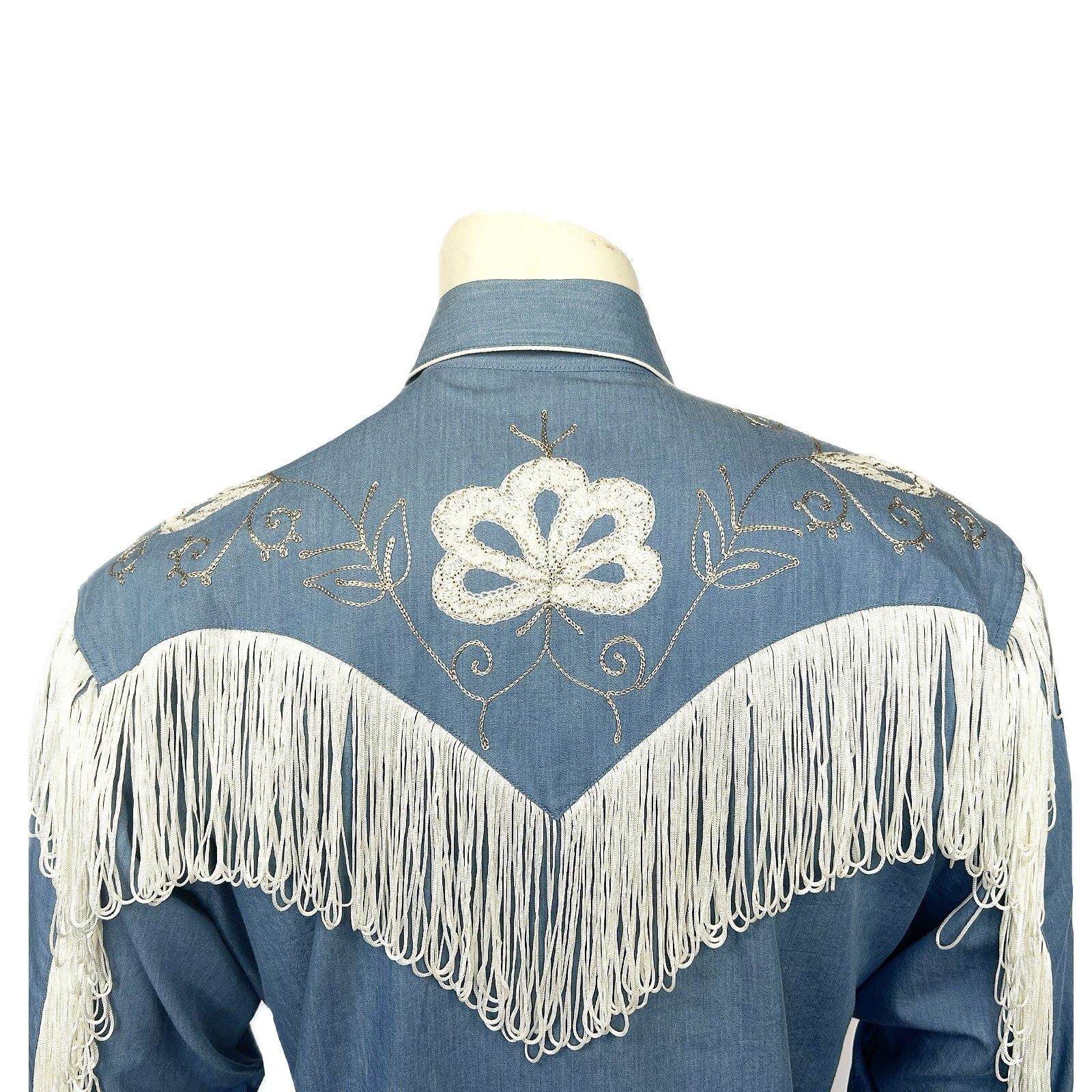Rockmont Clothing Men's Vintage Fringe Denim Embroidered Western Shirt - Rockmount Clothing