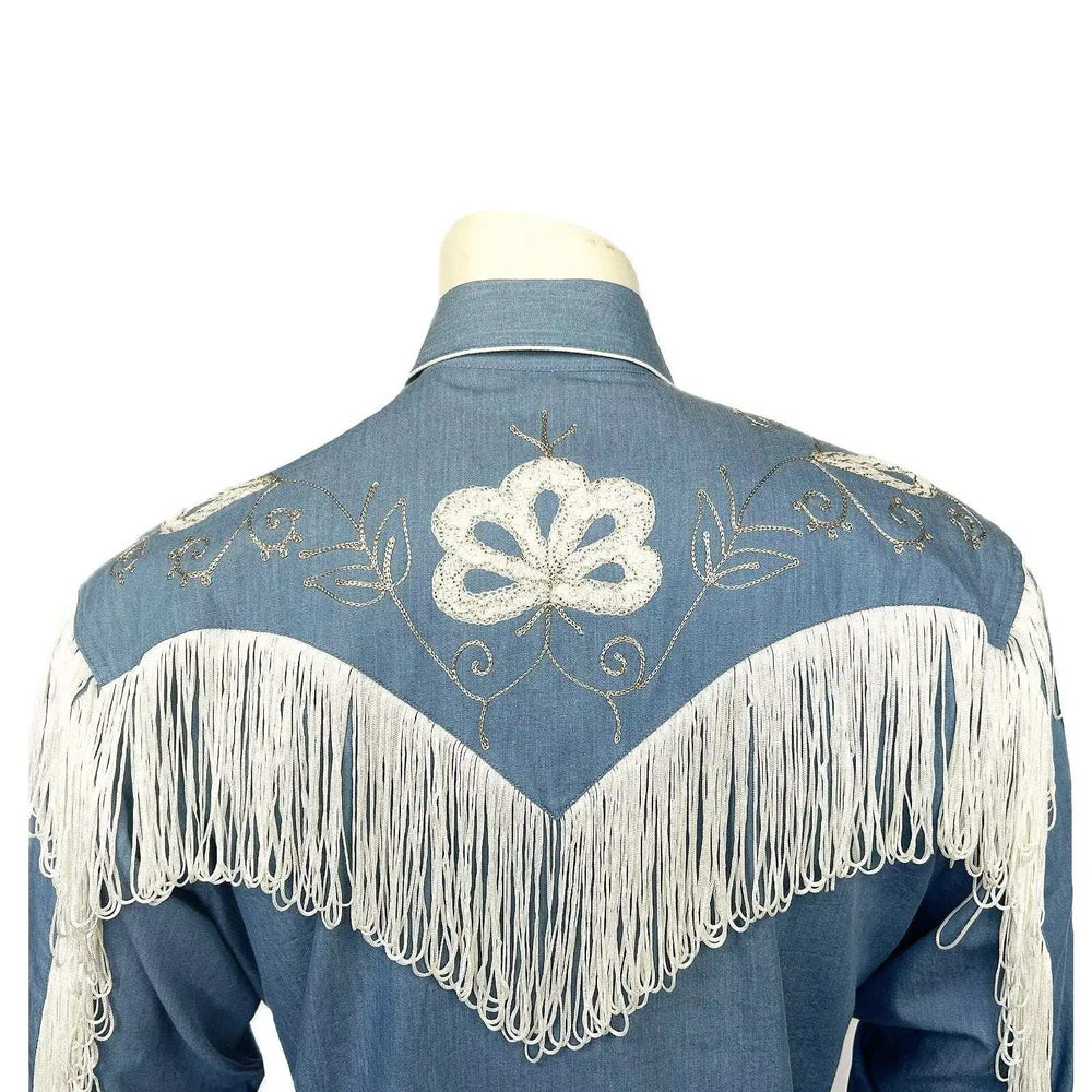 Rockmont Clothing Men's Vintage Fringe Denim Embroidered Western Shirt - Rockmount Clothing - Flyclothing LLC