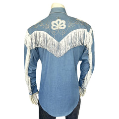 Rockmont Clothing Men's Vintage Fringe Denim Embroidered Western Shirt - Rockmount Clothing