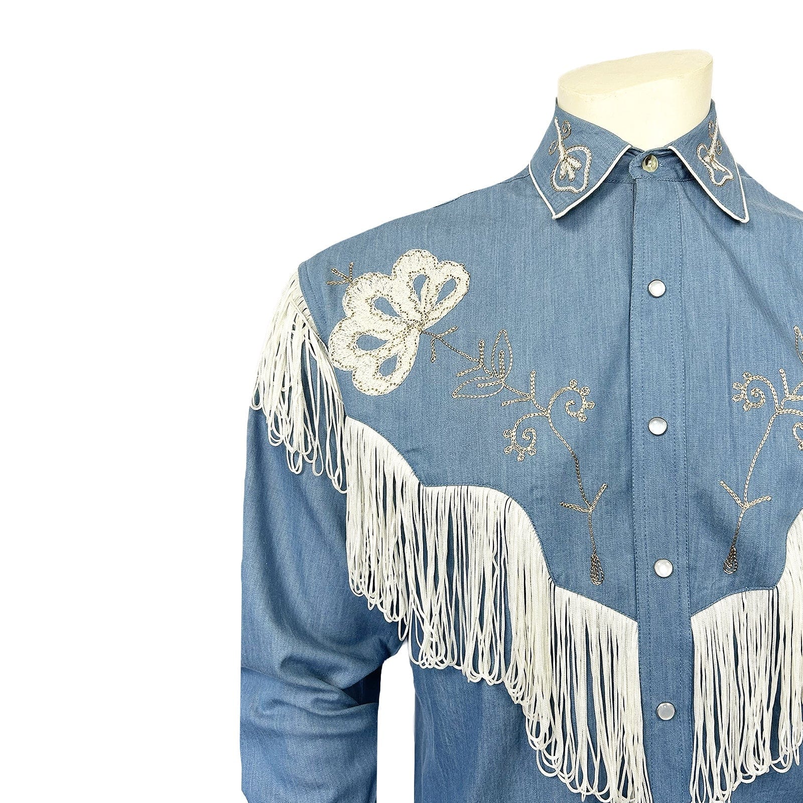 Rockmont Clothing Men's Vintage Fringe Denim Embroidered Western Shirt - Rockmount Clothing