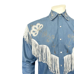 Rockmont Clothing Men's Vintage Fringe Denim Embroidered Western Shirt - Rockmount Clothing