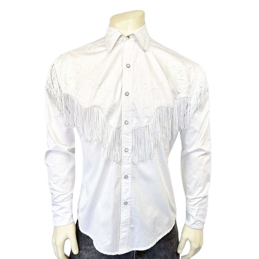 Rockmount Ranch Ware Men's Vintage White Fringe Embroidered Western Shirt - Rockmount Clothing - Flyclothing LLC