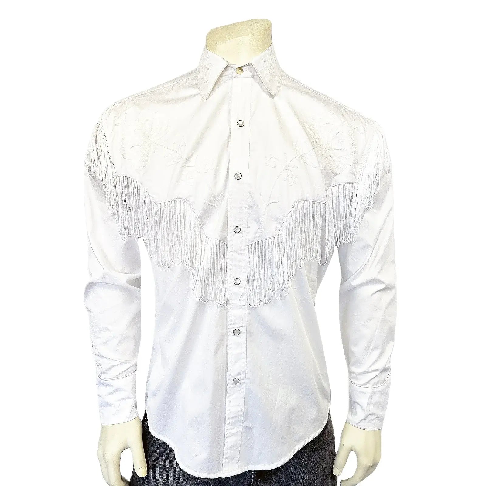 Men's Vintage White Fringe Embroidered Western Shirt - Rockmount Ranch Wear - Flyclothing LLC