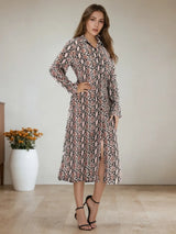 Snake Print Long Sleeve Shirt Dress - Trendsi - Flyclothing LLC