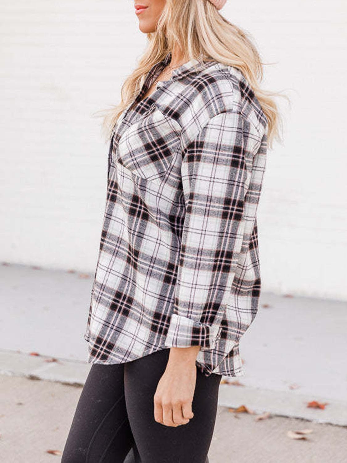 Plaid Collared Neck Long Sleeve Shirt - Trendsi