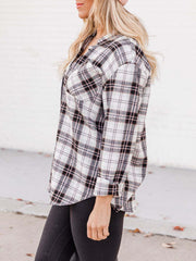 Plaid Collared Neck Long Sleeve Shirt - Trendsi
