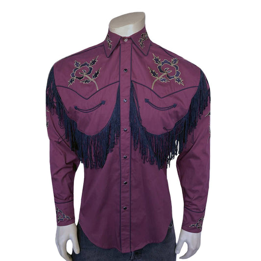 Rockmount Ranch Ware Men's Vintage Burgundy Fringe Embroidered Western Shirt - Rockmount Clothing - Flyclothing LLC