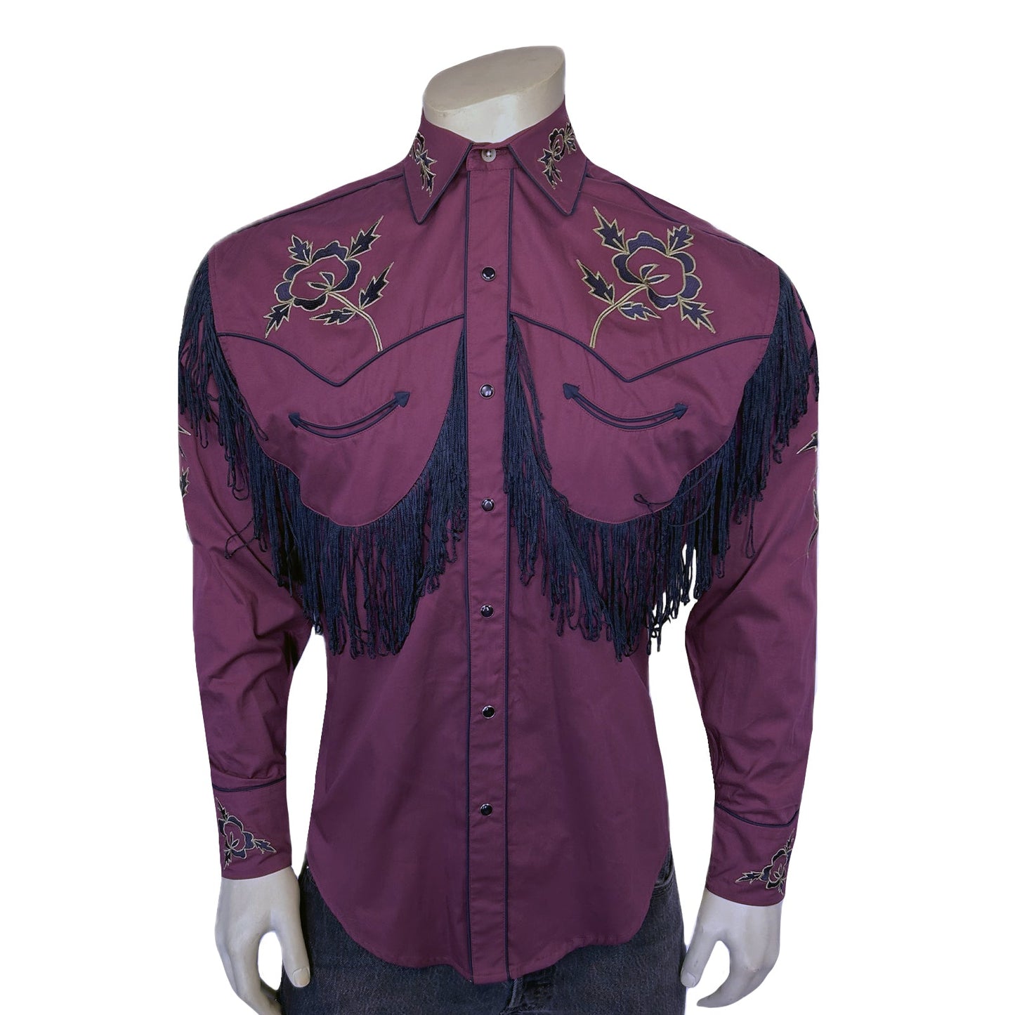 Rockmount Ranch Wear Men's Vintage Burgundy Fringe Embroidered Western Shirt - Rockmount Clothing - Flyclothing LLC