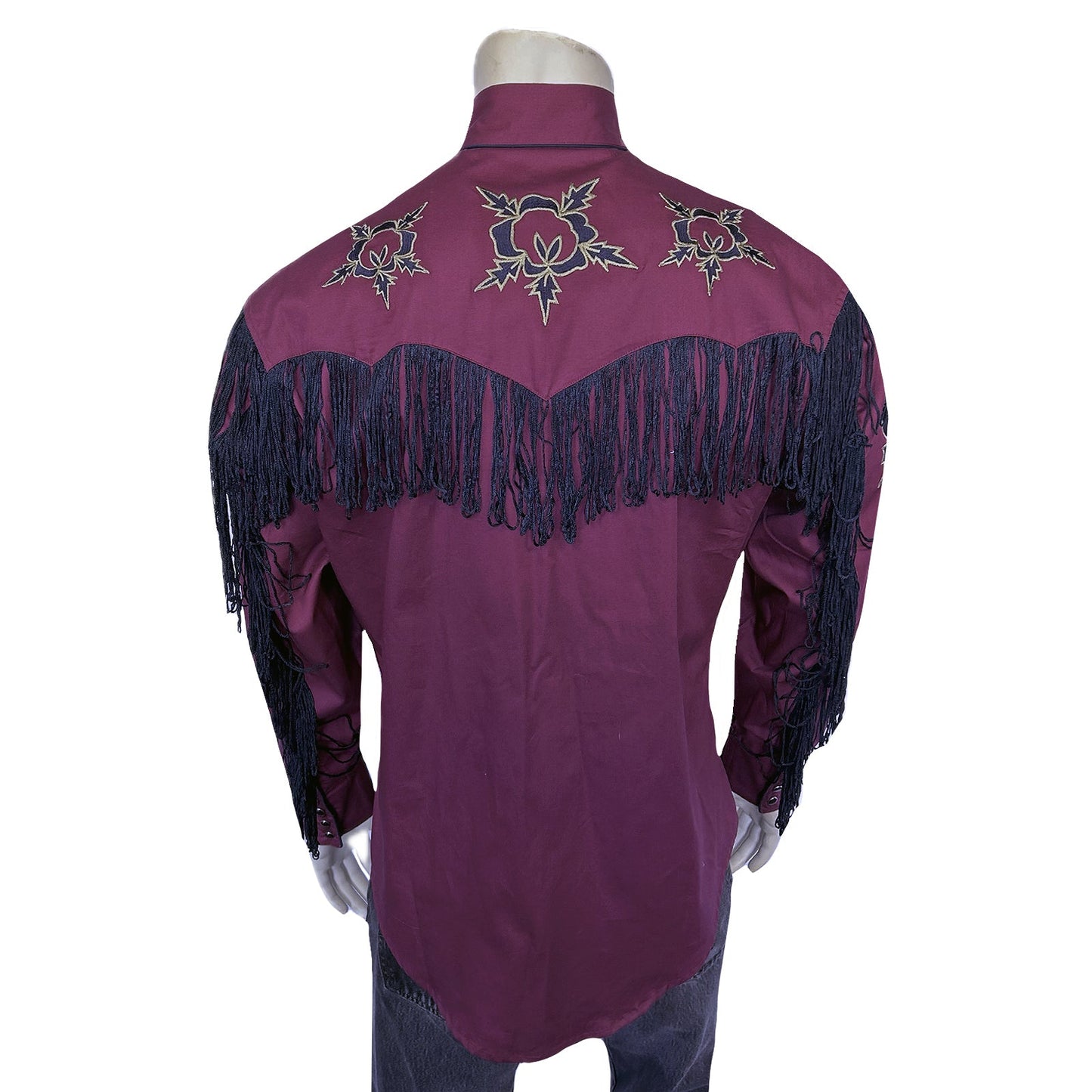 Rockmount Ranch Wear Men's Vintage Burgundy Fringe Embroidered Western Shirt - Rockmount Clothing - Flyclothing LLC