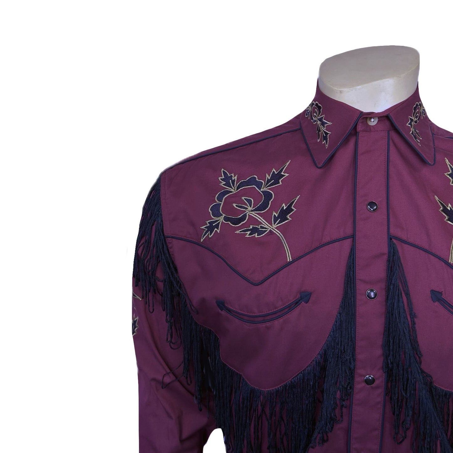 Rockmount Ranch Wear Men's Vintage Burgundy Fringe Embroidered Western Shirt - Rockmount Clothing - Flyclothing LLC