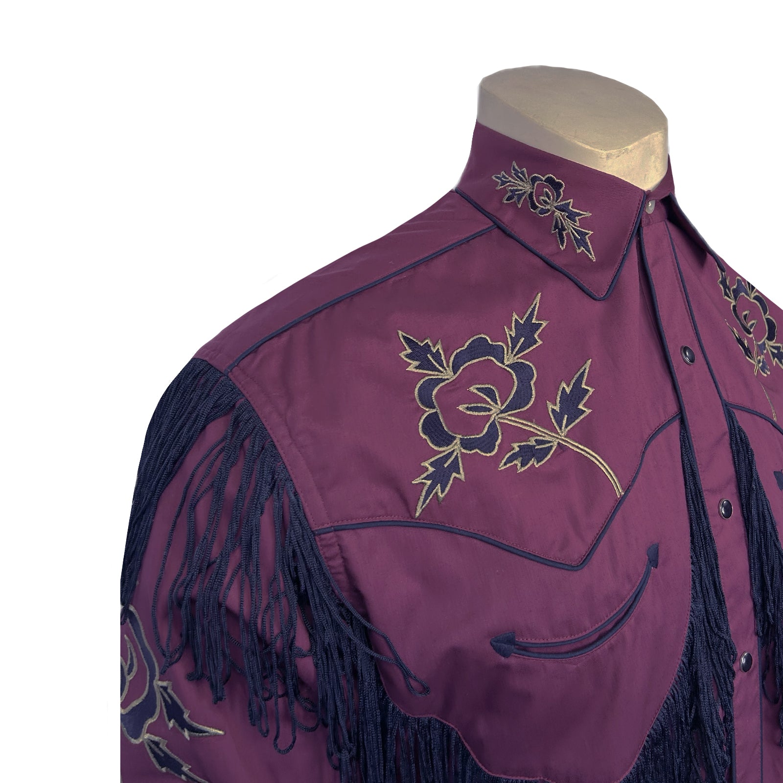 Rockmount Ranch Wear Men's Vintage Burgundy Fringe Embroidered Western Shirt - Rockmount Clothing - Flyclothing LLC