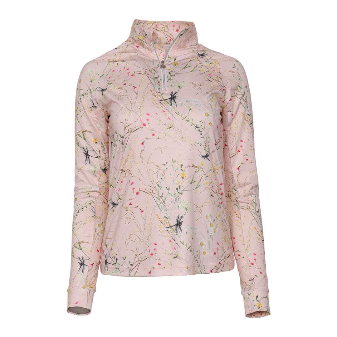 Dapplebay Dragonfly Meadow 1/4 Zip LS Riding Top-Light Pink - Breeches.com - Flyclothing LLC
