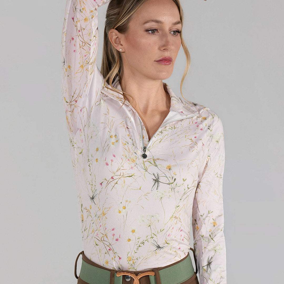 Dapplebay Dragonfly Meadow 1/4 Zip LS Riding Top-Light Pink - Breeches.com - Flyclothing LLC