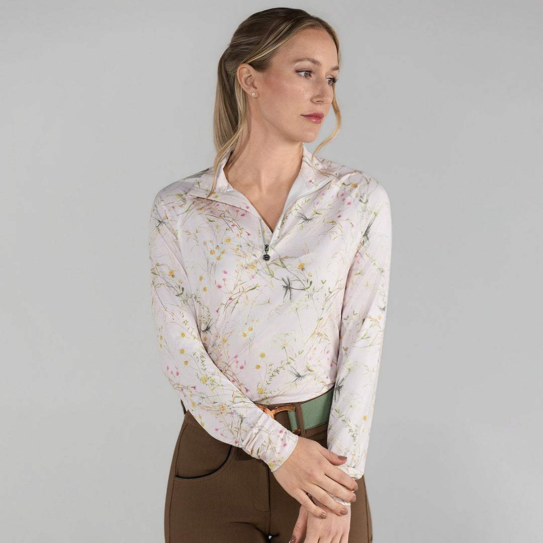 Dapplebay Dragonfly Meadow 1/4 Zip LS Riding Top-Light Pink - Breeches.com - Flyclothing LLC