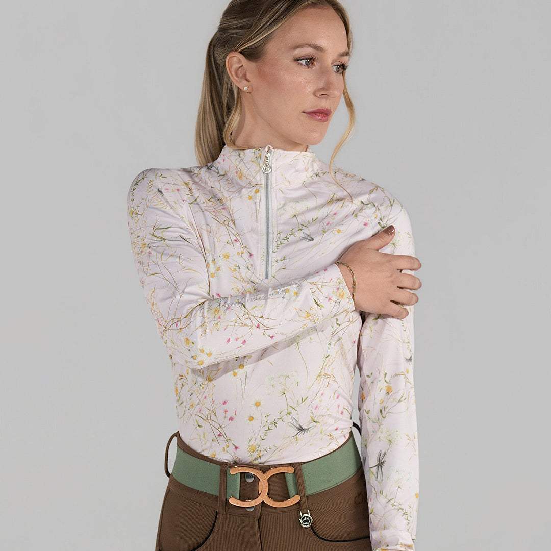 Dapplebay Dragonfly Meadow 1/4 Zip LS Riding Top-Light Pink - Breeches.com - Flyclothing LLC
