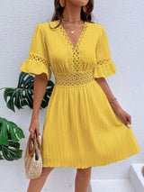 Cutout V-Neck Flounce Sleeve Mini Dress - Trendsi - Flyclothing LLC