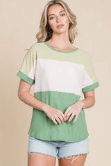 BOMBOM Color Block Short Sleeve T-Shirt - Trendsi - Flyclothing LLC
