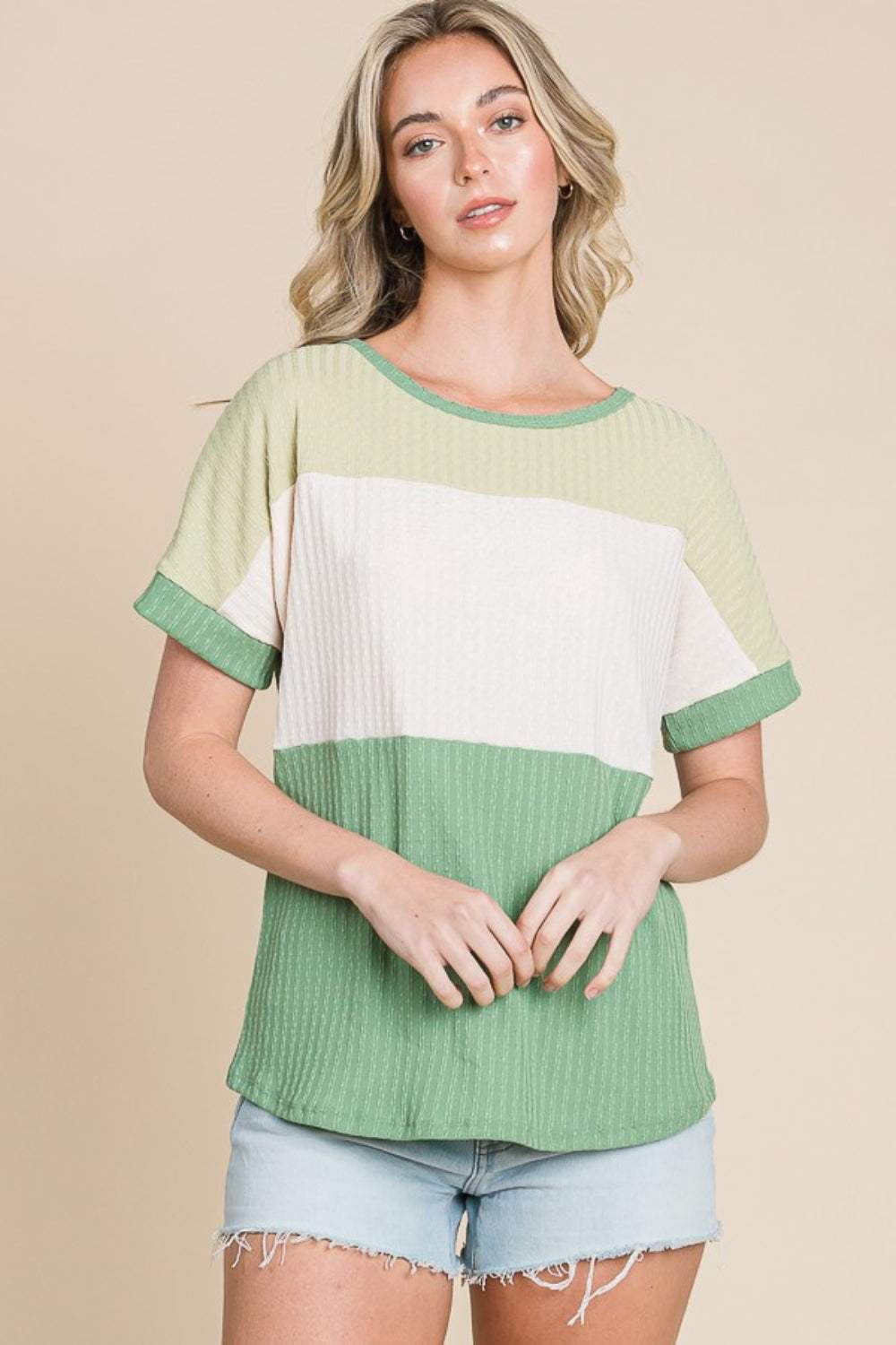 BOMBOM Color Block Short Sleeve T-Shirt - Trendsi - Flyclothing LLC