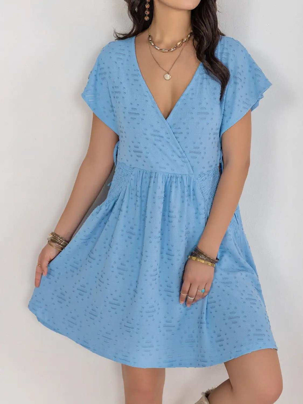Cutout Surplice Short Sleeve Dress - Trendsi - Flyclothing LLC