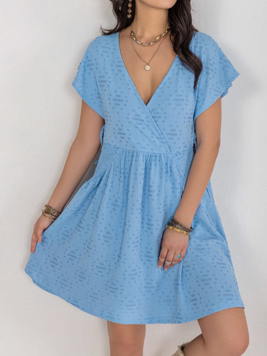 Cutout Surplice Short Sleeve Dress - Trendsi